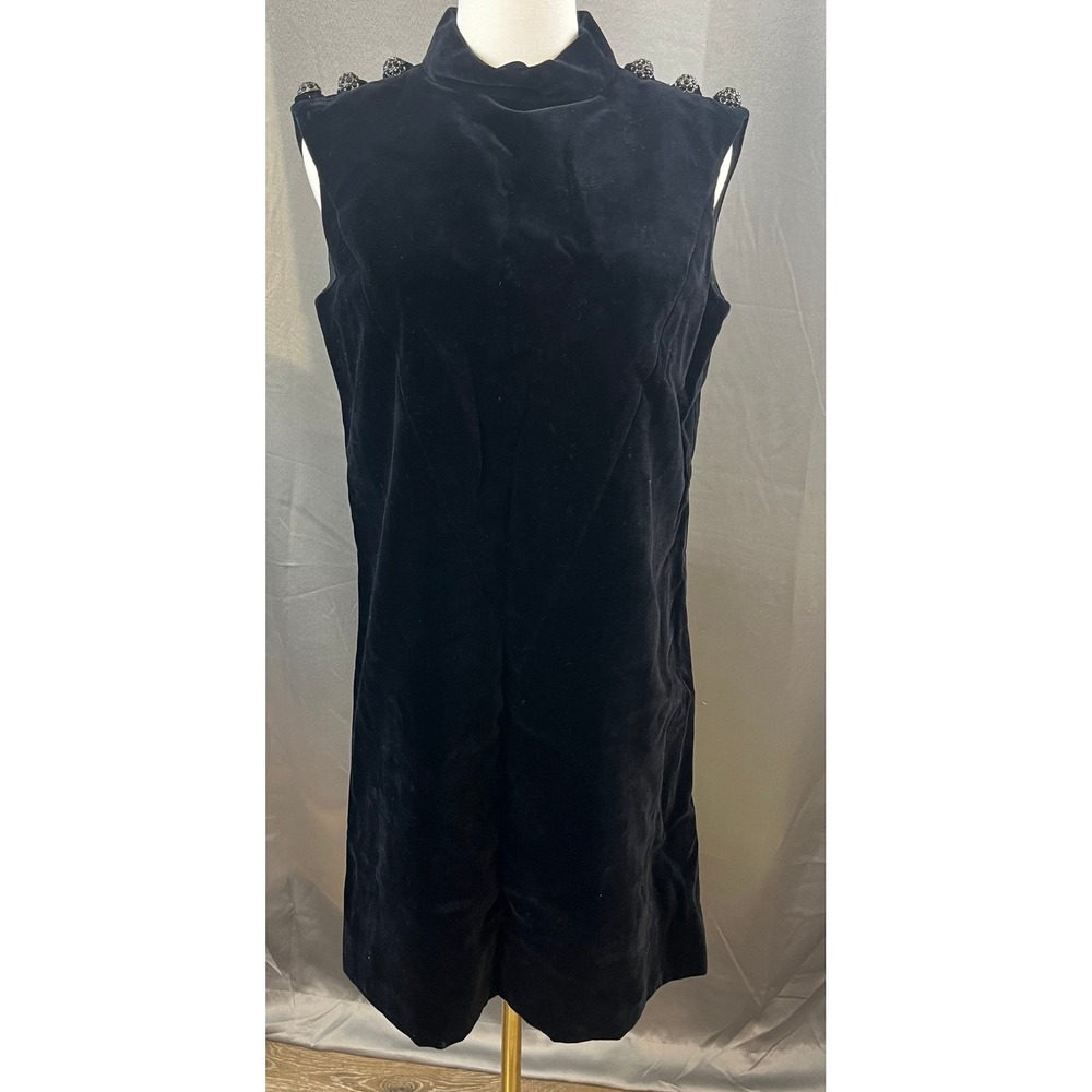 Vintage ILGWU Black Velvet Mock Neck Sleeveless Cocktail Dress Union Made